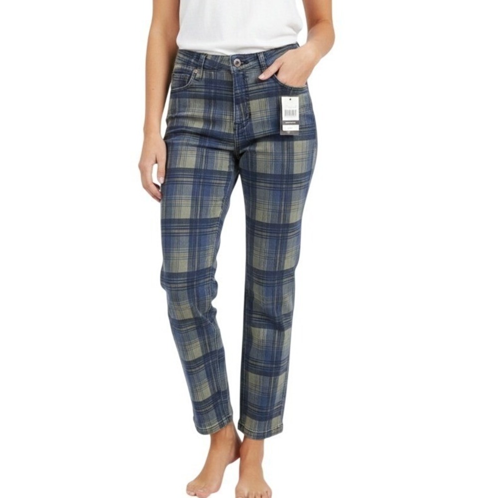 Judy Blue Plaid Jeans Women's 7/28 Blue Green High Waist Straight Leg JB88697P